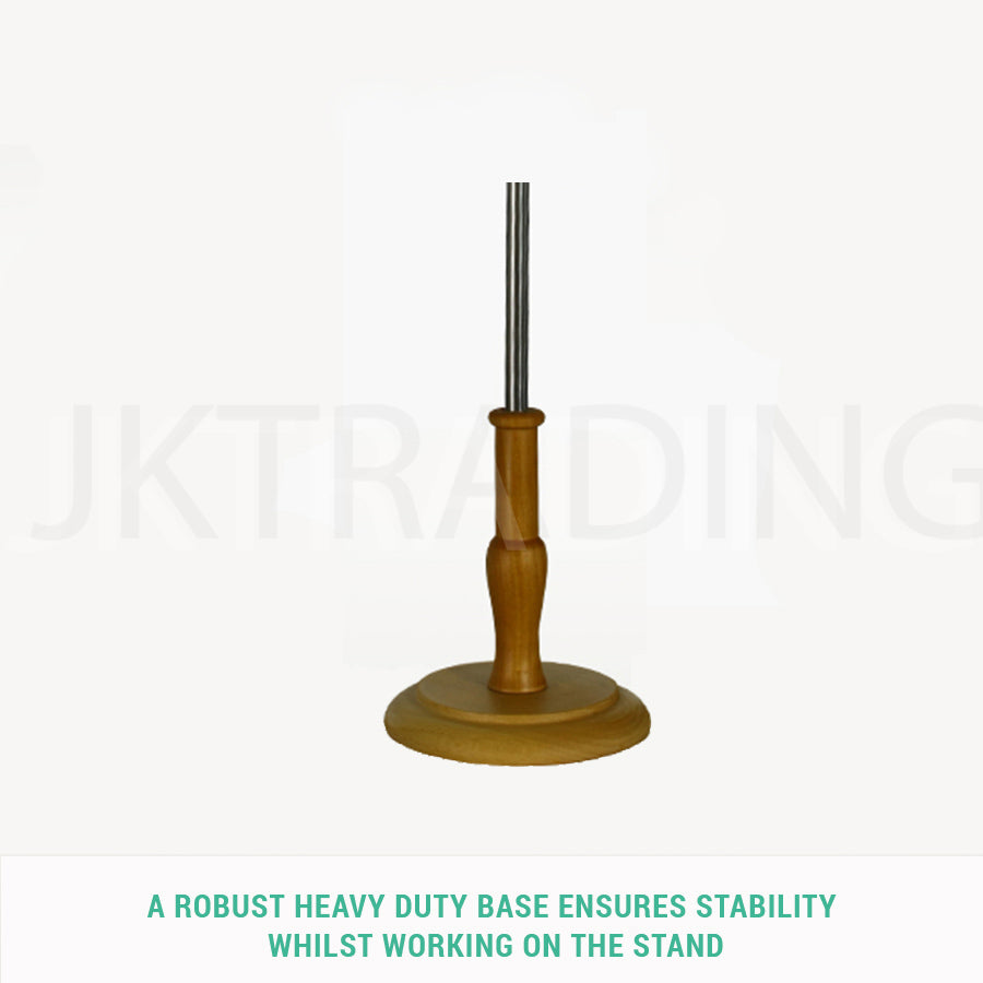 Premium height-adjustable turned wooden table stand base component for the half scale fashion mannequin.