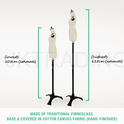Two mannequin stands with dimensions indicated on a white background