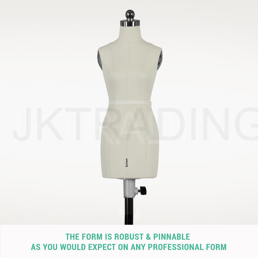 Back profile view of the linen half-scale female design torso showing clean structural body lines.