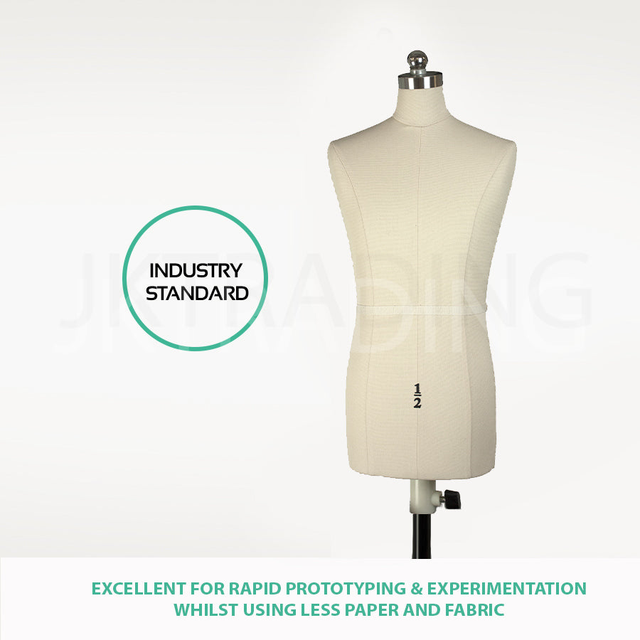 Mannequin torso on a white background with text about industry standard use.