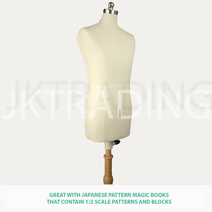 Three-quarter profile of the mini male fashion design torso highlighting heavy-duty, long-lasting construction.