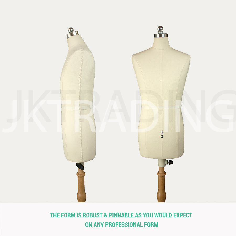 Two mannequins on a white background with text about their robust and pinnable nature.