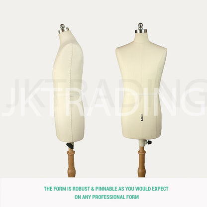 Two mannequins on a white background with text about their robust and pinnable nature.
