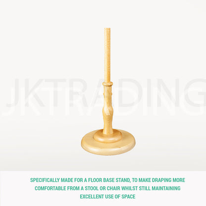 Complete height-adjustable turned wooden table stand base component for the half scale sewing mannequin.