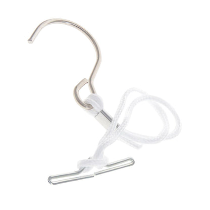 Isolated view of a premium flexible white cord pattern storage hanger hook for dressmakers.
