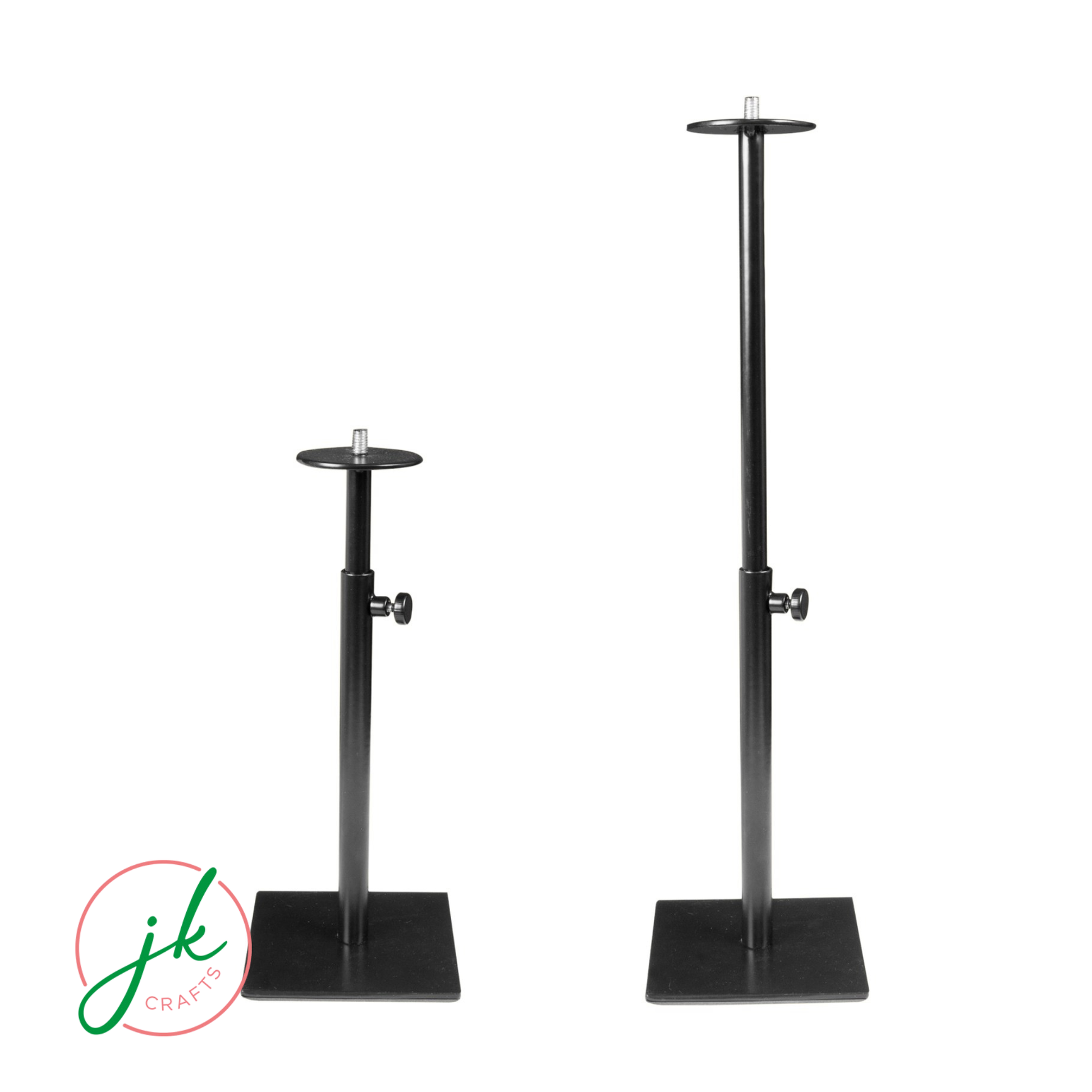 Two black adjustable stands on a white background with 'jk crafts' logo.