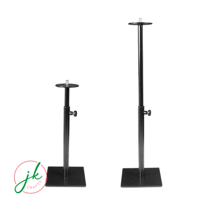 Two black adjustable stands on a white background with 'jk crafts' logo.