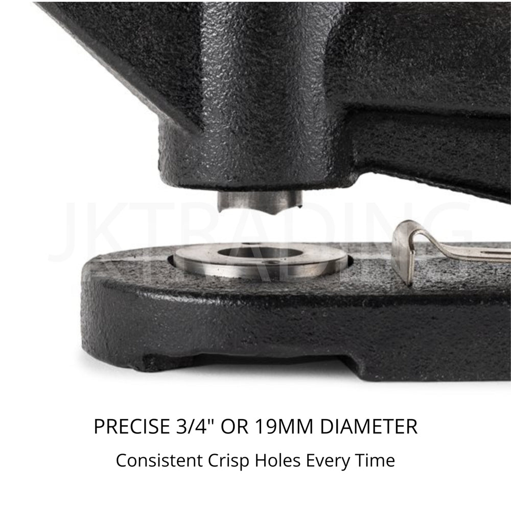 Metal die cutting tool with a 3/4" or 19mm diameter feature on a white background.