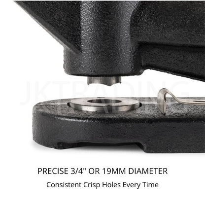 Metal die cutting tool with a 3/4" or 19mm diameter feature on a white background.