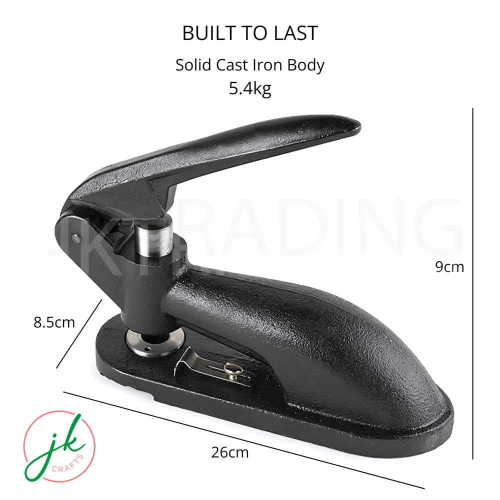 Sleek black heavy duty single hole punch lever machine angled view showing the ergonomic grip handle.