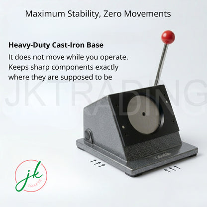 Industrial grade heavy duty standing paper circle cutter featuring a solid cast iron base for stability.