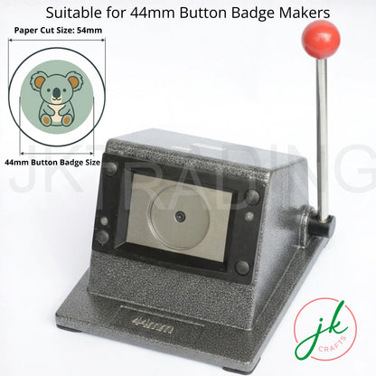Button badge maker suitable for 44mm buttons with a koala design on paper.