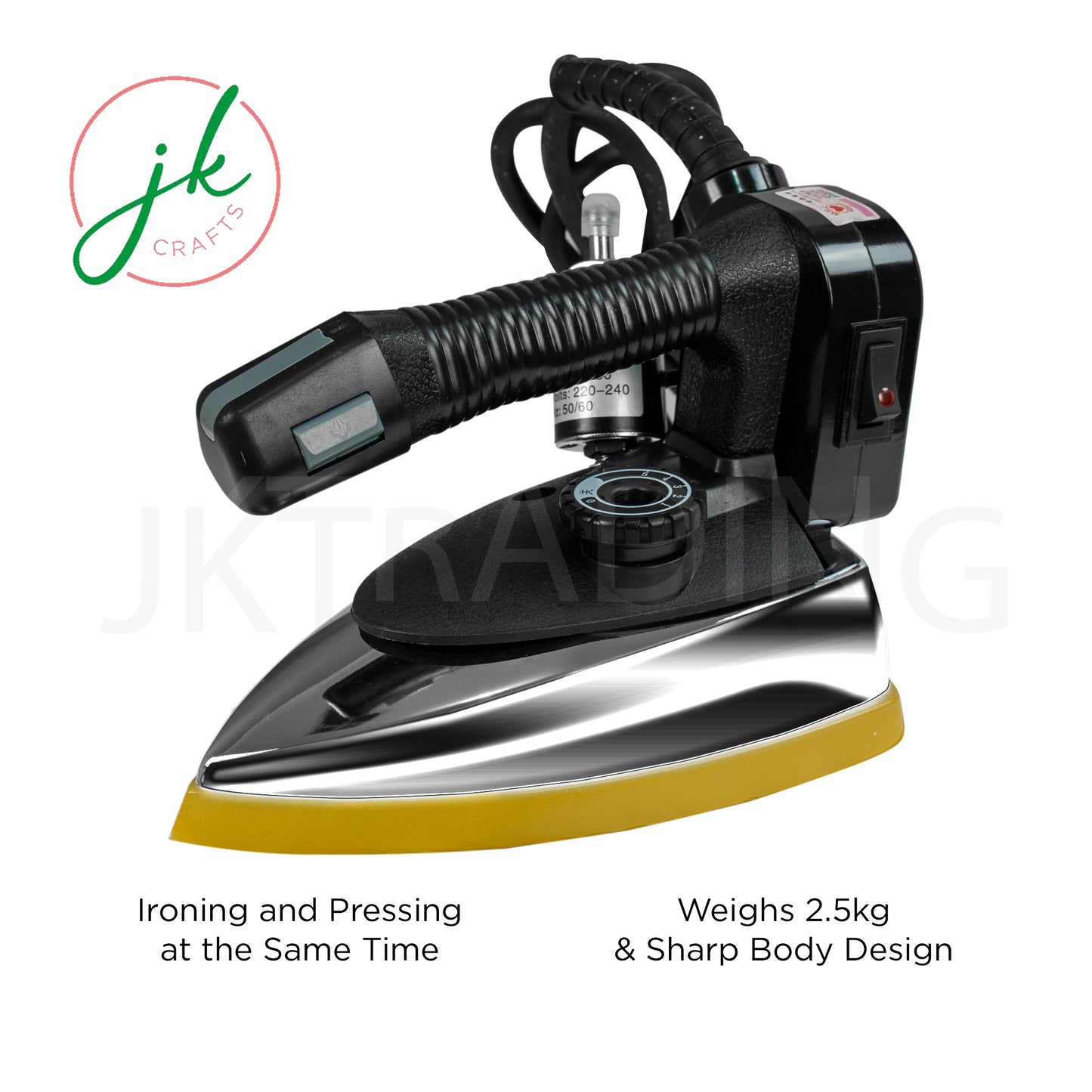 Profile view of the lightweight, ergonomic design iron body highlighting the smooth, polished metal soleplate.