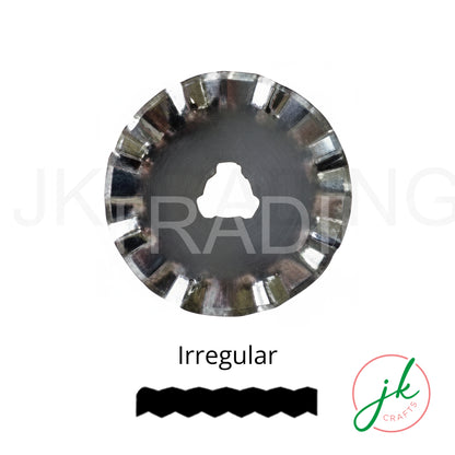 Irregular pattern steel cutting wheel illustrating a stylized organic jagged edge path for creative textiles.