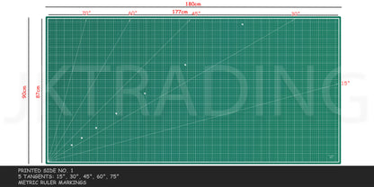 Large green cutting mat with grid lines and measurements, featuring the brand 'JKtrading'.