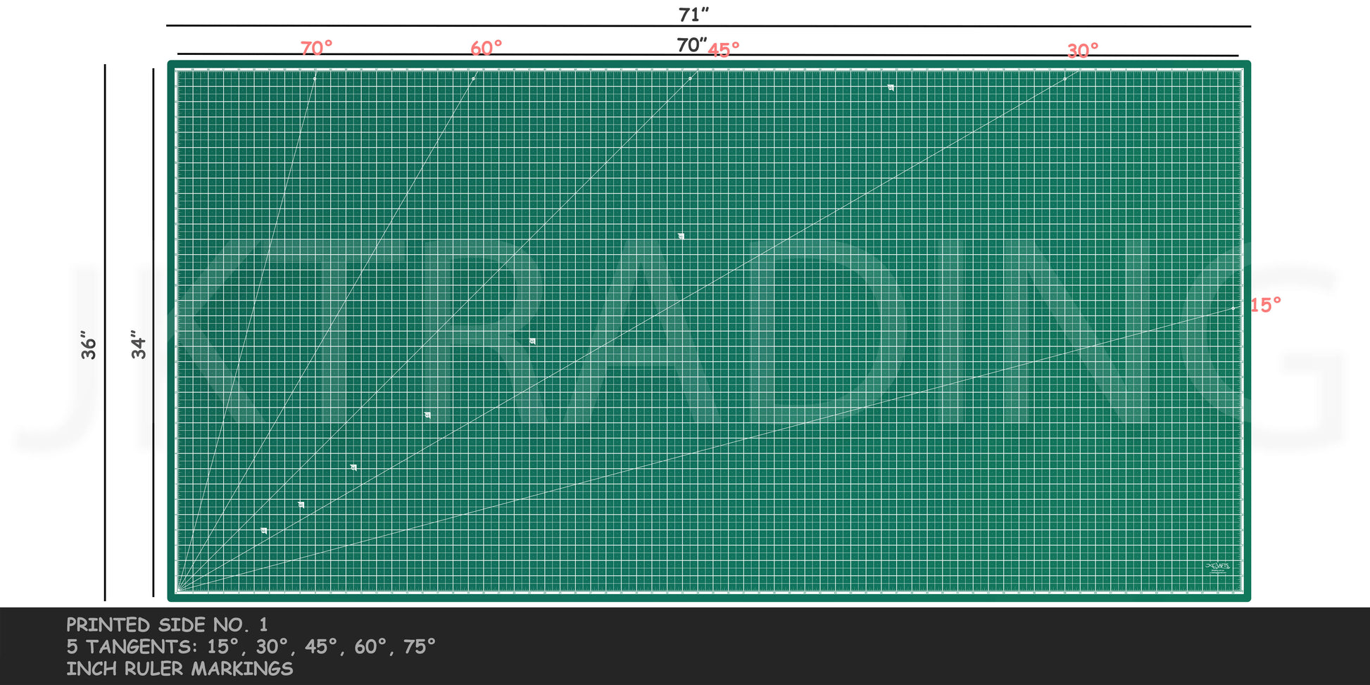 Green cutting mat with grid lines and measurements, featuring the brand 'Strading'.