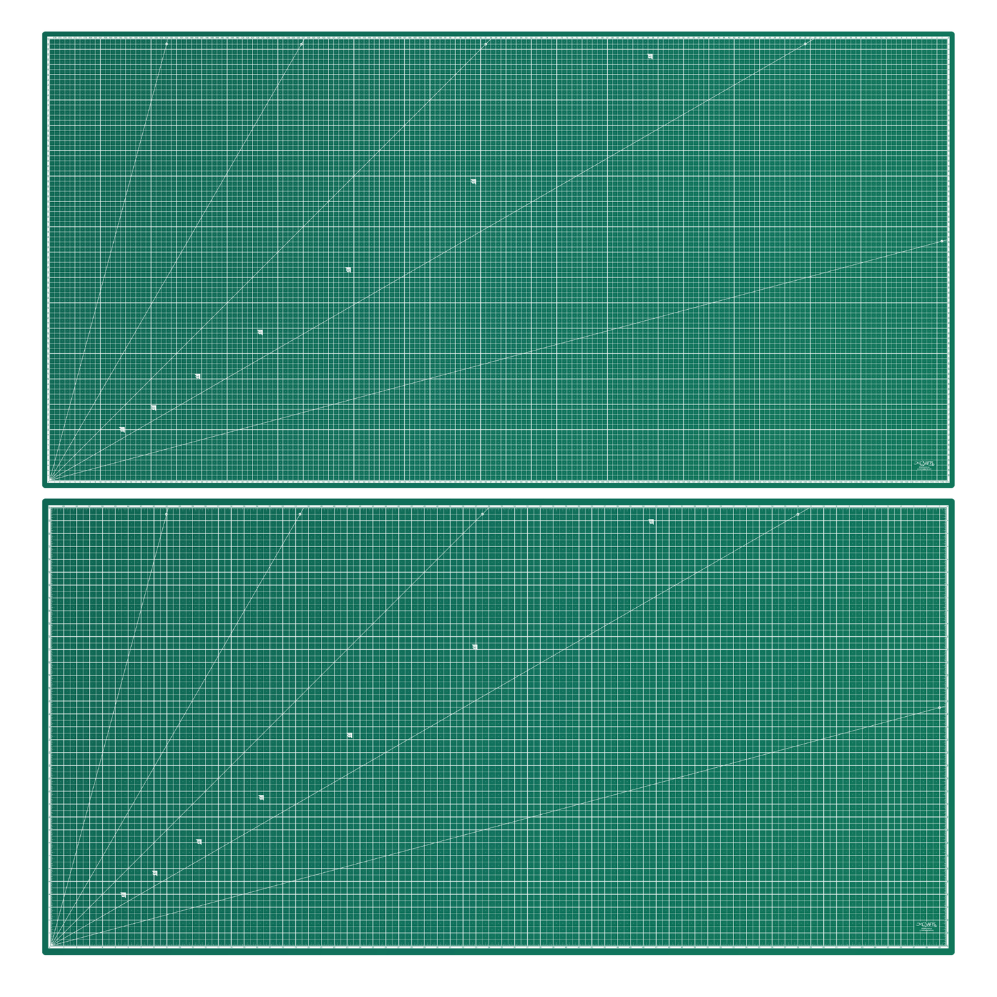 LA05 180x90cm Two green cutting mats with grid lines on a white background