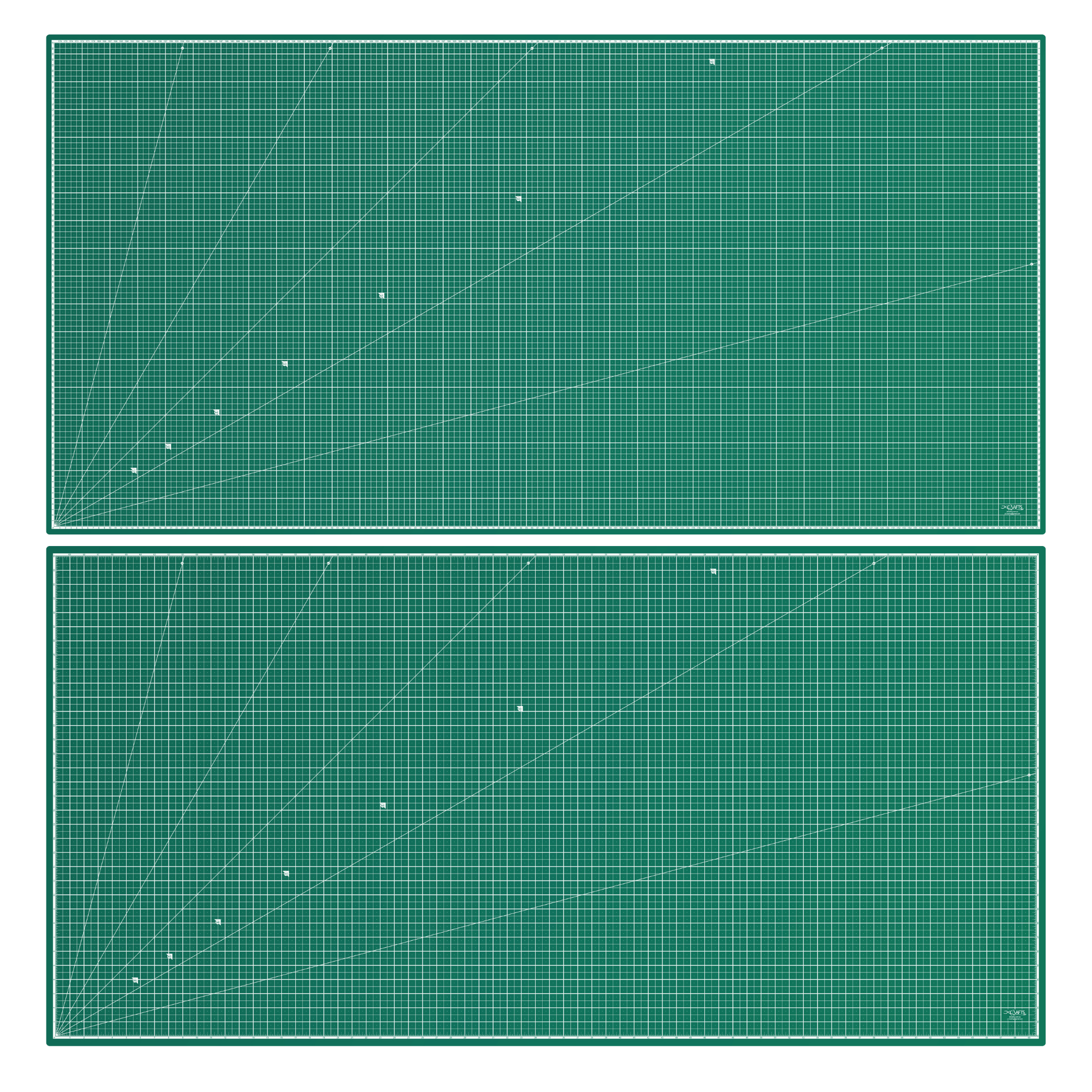 LA05 180x90cm Two green cutting mats with grid lines on a white background