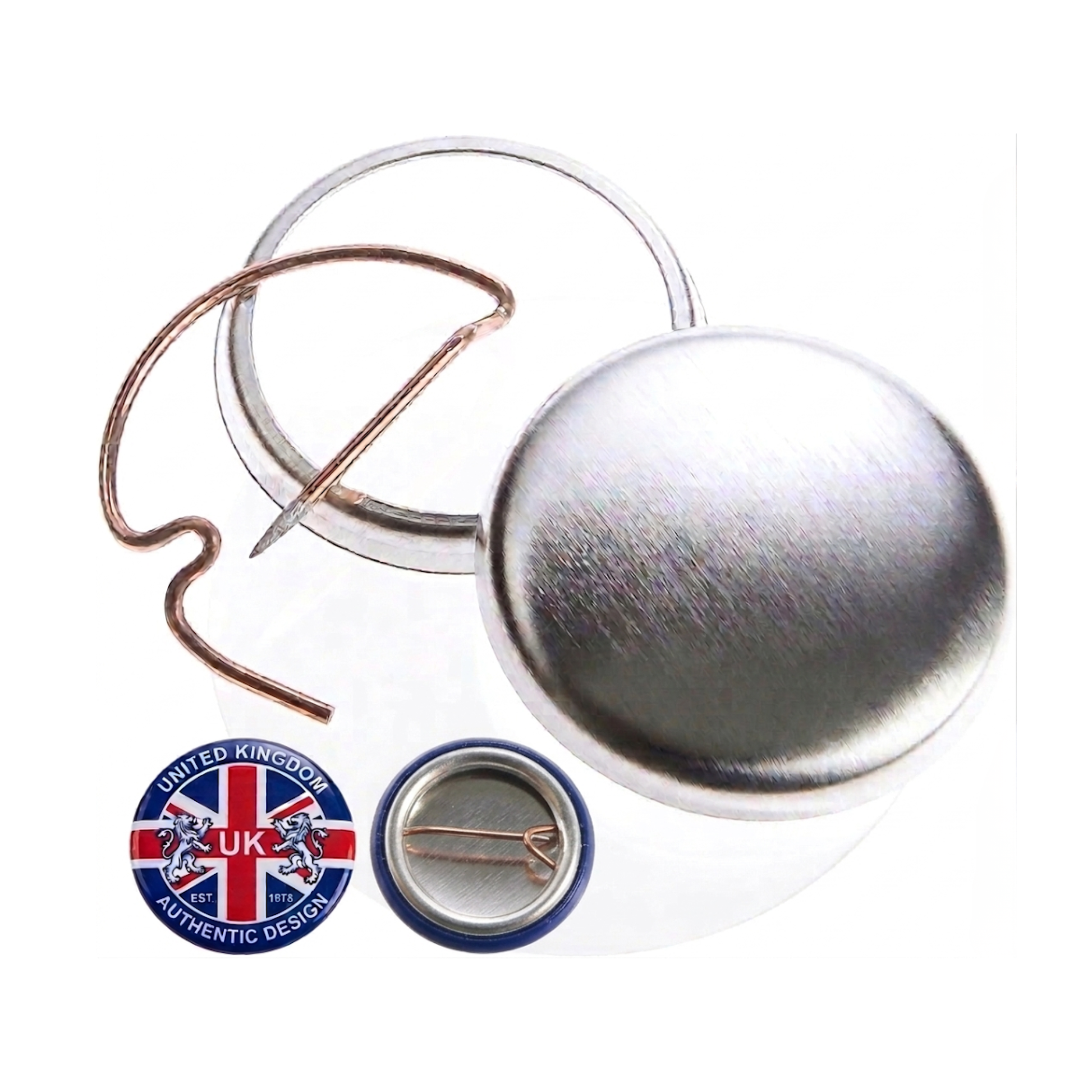 Secure locking spring pin button badge DIY parts kit with premium metal shell and heavy-duty spring wire.