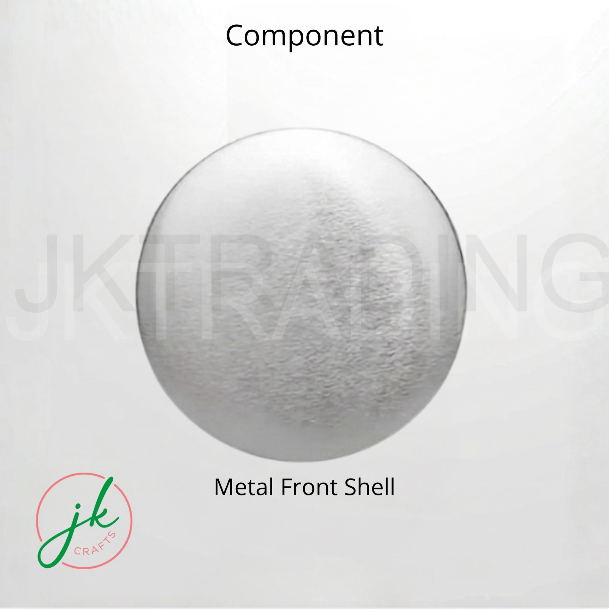 Metal front shell component with 'jk crafting' branding on a light gray background