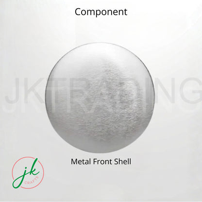 Metal front shell component with 'jk crafting' branding on a light gray background