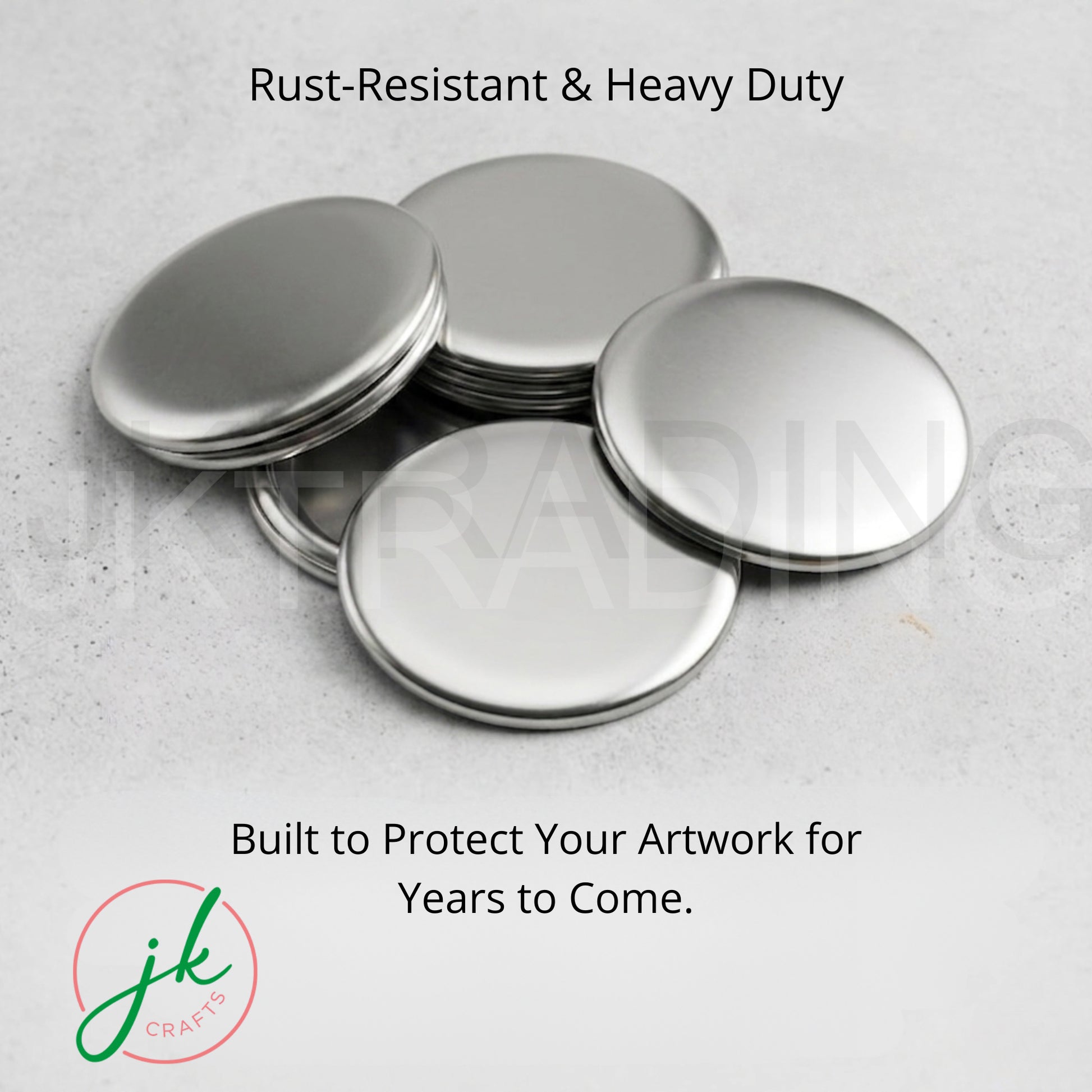 Small stack of rust-resistant and heavy-duty metal front shells built to protect badge artwork.