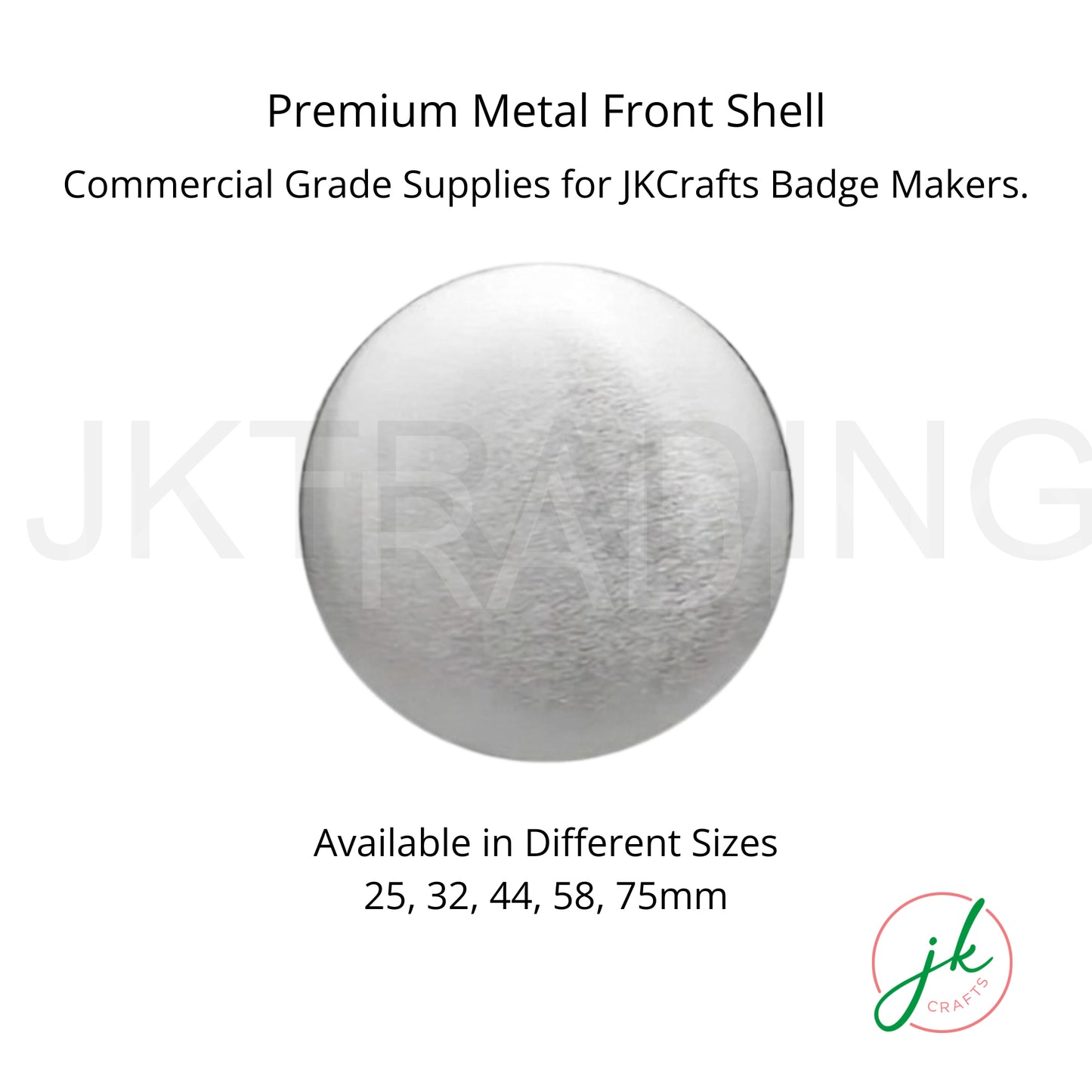 Metallic front shell for badge makers with JKCRAFTS branding on a white background