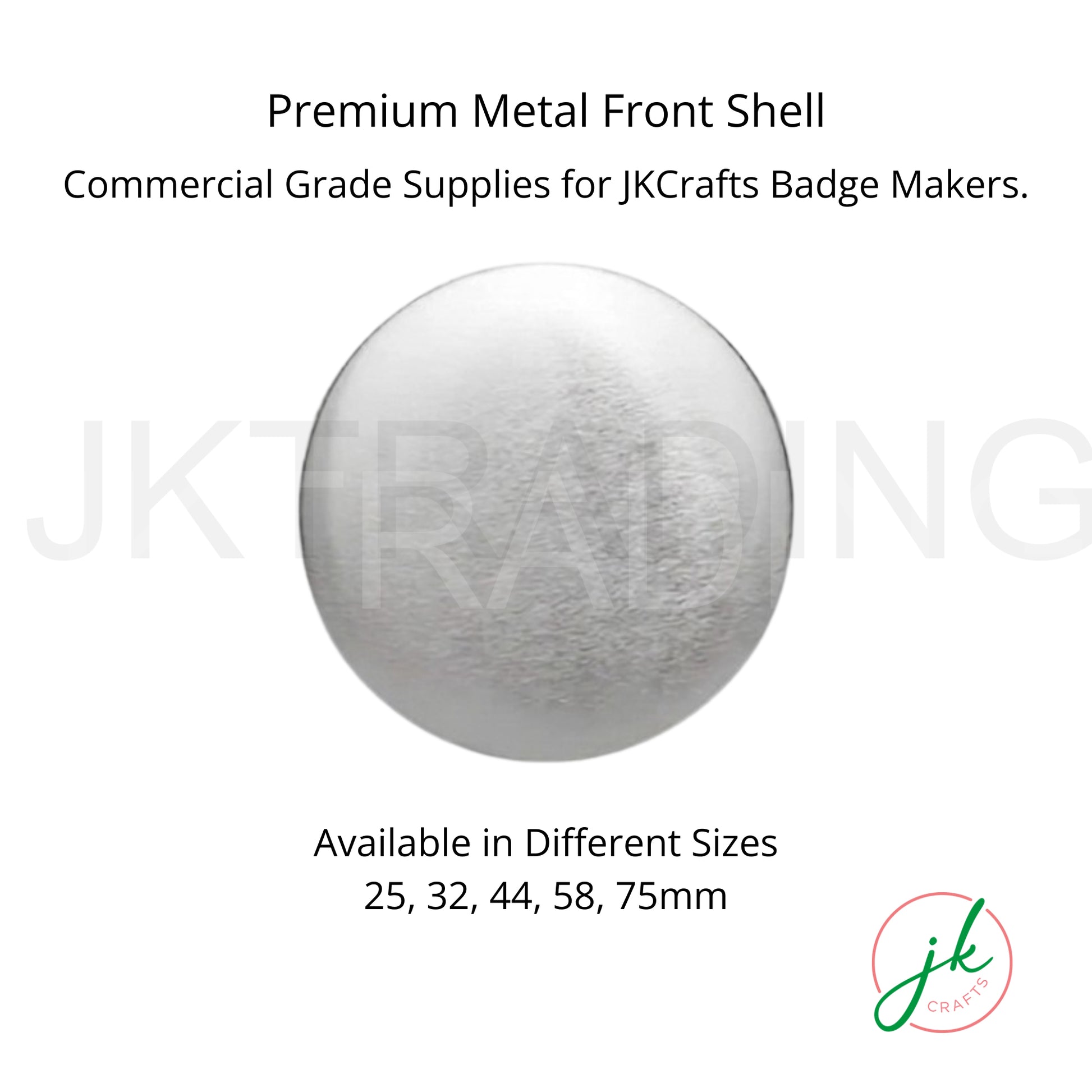 Metallic front shell for badge makers with JKCRAFTS branding on a white background
