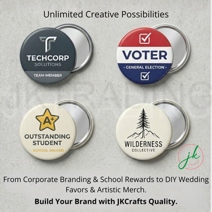 Examples of custom promotional pocket mirrors used for corporate branding, voter campaigns, and student rewards.