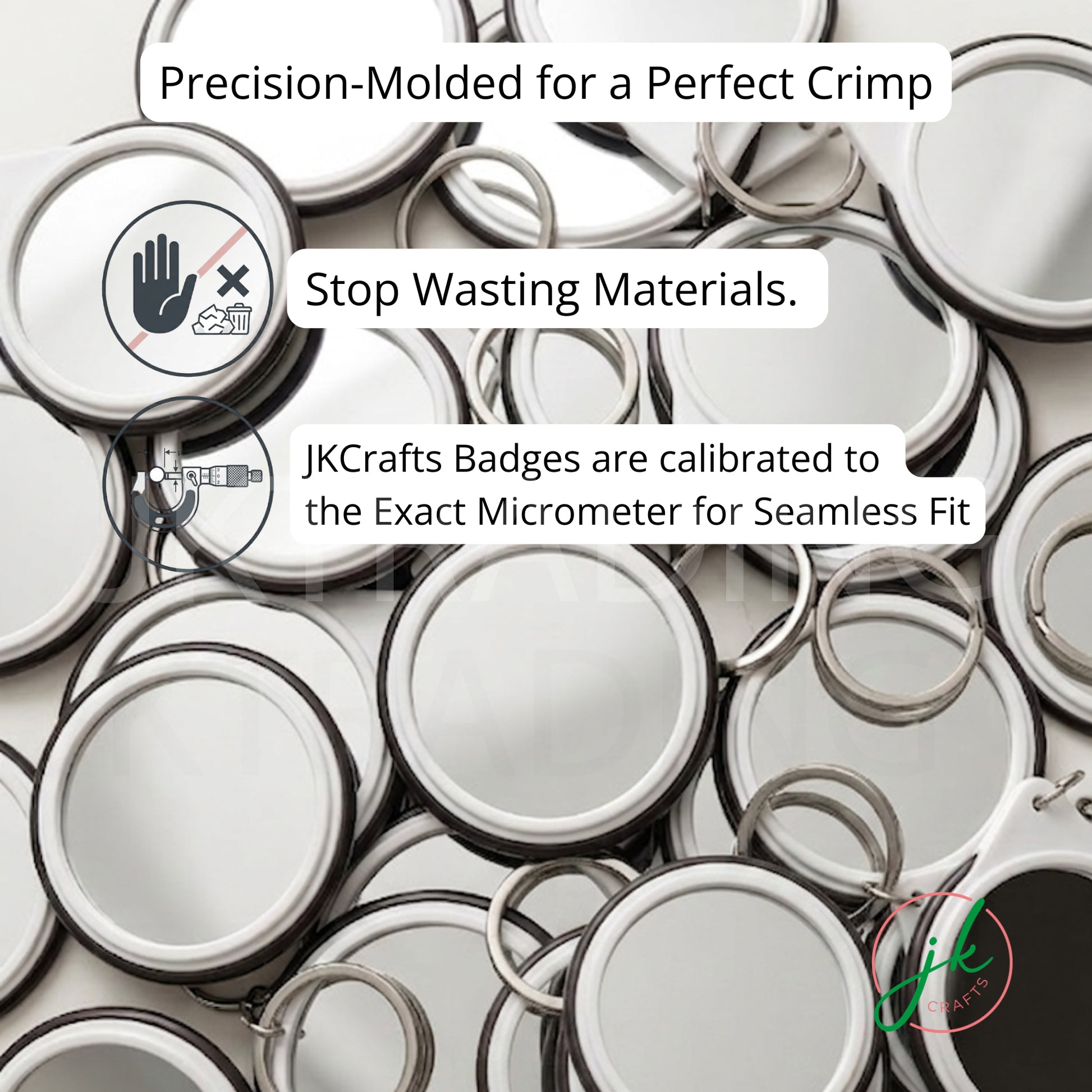 Close-up of precision-molded commercial mirror back keychain badge.