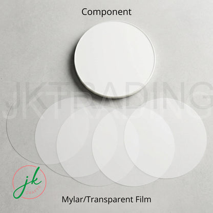 Transparent film component with 'jk' branding on a gray background