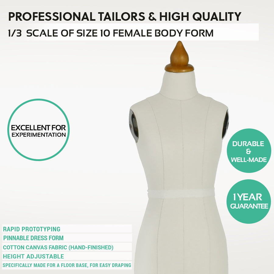 Close-up profile of a professional 1/2 half scale mini female dress form torso for pants and trouser draping.