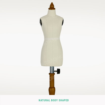 White dress form on a white background with 'Natural Body Shaped' text.