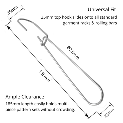 Technical measurements diagram displaying the 25.5cm total length and 25mm rod clearance of the metal pattern hanger.