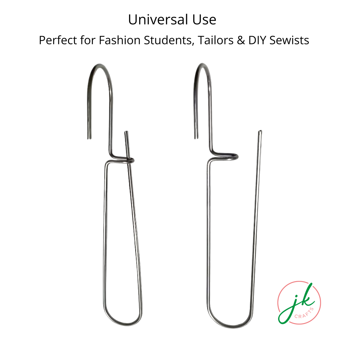 Front and side view comparison highlighting the space-saving slim profile of the metal clothing pattern hooks.