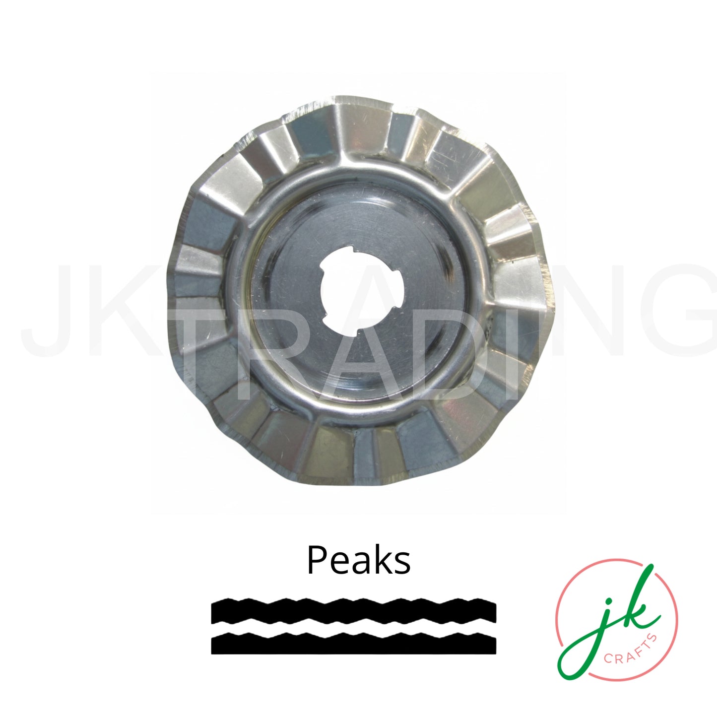 Peaks edge sewing rotary blade replacement head showing fine, crisp repeating serrations.