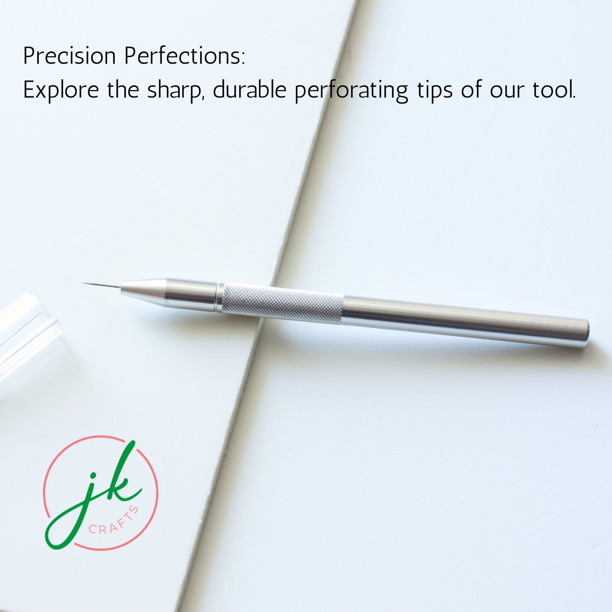 Close-up profile view of the sharp single-needle steel tip engineered for fine pergamano stenciling work.