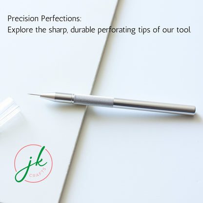 Close-up profile view of the sharp single-needle steel tip engineered for fine pergamano stenciling work.