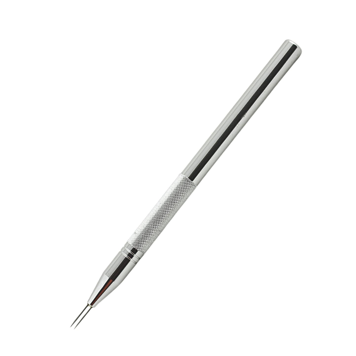 Close-up profile view of the sharp dual-needle steel tip engineered for fine pergamano stenciling work.