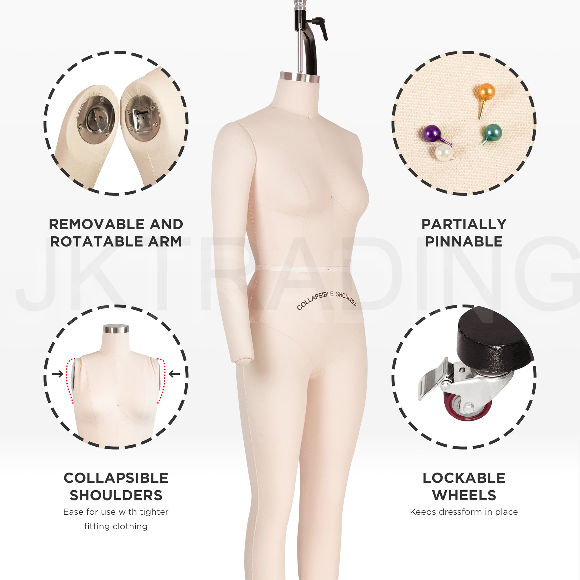 Mannequin with features highlighted on a white background