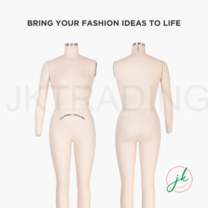 Two mannequins with text 'Bring your fashion ideas to life' and a logo on a white background.