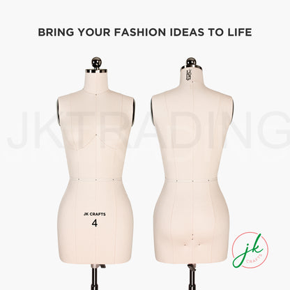 Two dress form mannequins with text 'Bring your fashion ideas to life' and a logo on a white background.