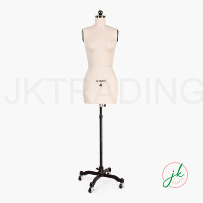 Two professional dressmaker mannequins with realistic body shapes on a white background, featuring the brand 'JK Crafts'.