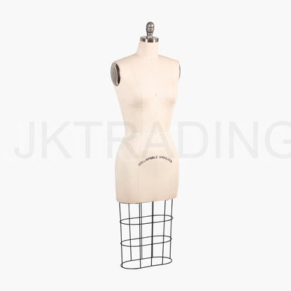 JKCrafts Professional Female Half Body Dressmaking Mannequin - Collapsible Shoulders | Industry Std Lady Dress Form - Pinnable Sideways & Cast Iron Pedal Stand