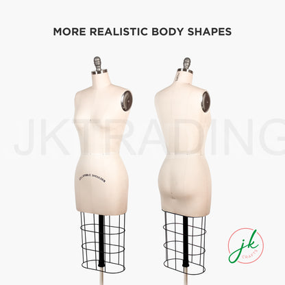 Two mannequins with realistic body shapes on a white background, featuring the brand 'JKCrafts'.