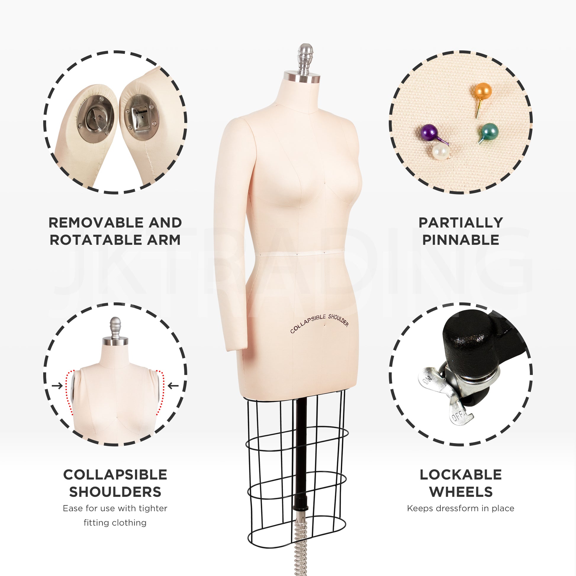 Mannequin with features highlighted on a white background