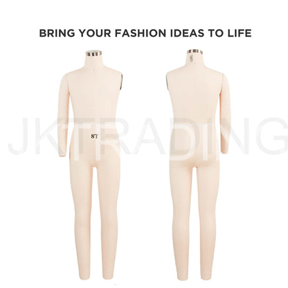 Front and back full-length profile views of the linen-covered professional children's draping form.