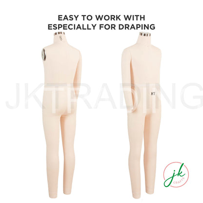 Two beige mannequins on a white background with text 'Easy to work with especially for draping' and brand logo JKCrafts.