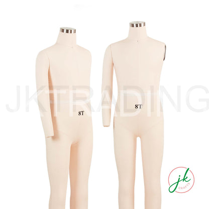Scale comparison profile view of two professional children's tailor dummies showing realistic body shapes.