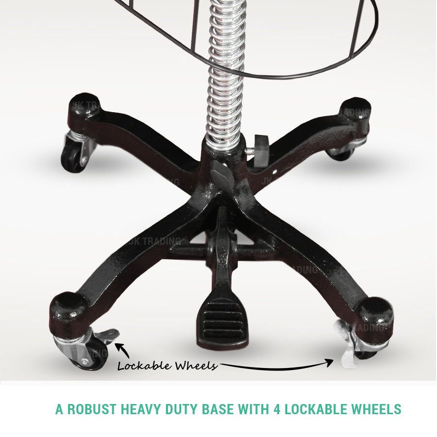 Robust heavy-duty base with lockable wheels on a white background